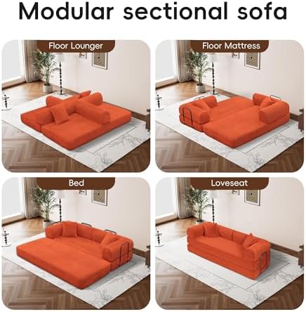 5-in-1 Convertible Sofa Bed, King Size Sleeper Couch with Bonus Pillows, Heavy Duty Frame for Movie Night & Guest Room,