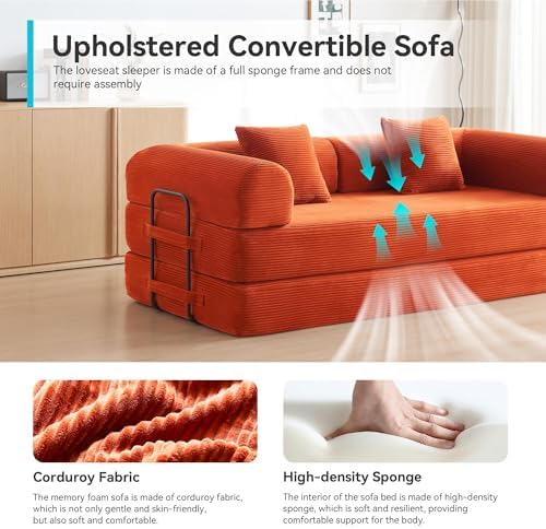 5-in-1 Convertible Sofa Bed, King Size Sleeper Couch with Bonus Pillows, Heavy Duty Frame for Movie Night & Guest Room,