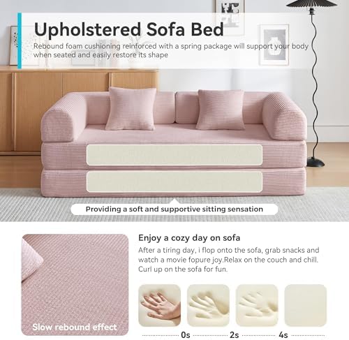 5-in-1 Convertible Sofa Bed, King Size Sleeper Couch with Bonus Pillows, Heavy Duty Frame for Movie Night & Guest Room,