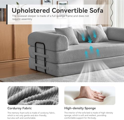 5-in-1 Convertible Sofa Bed, King Size Sleeper Couch with Bonus Pillows, Heavy Duty Frame for Movie Night & Guest Room,