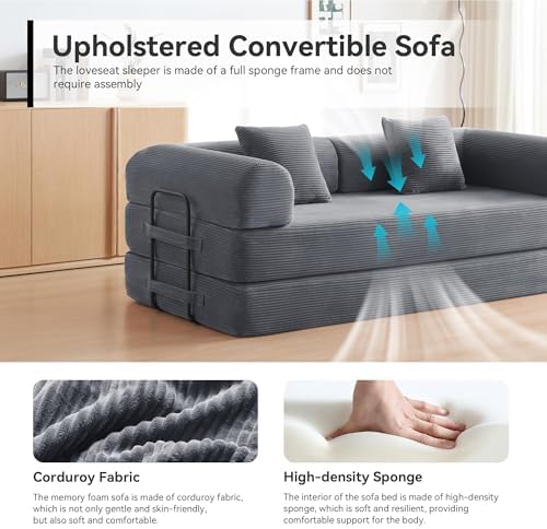 5-in-1 Convertible Sofa Bed, King Size Sleeper Couch with Bonus Pillows, Heavy Duty Frame for Movie Night & Guest Room,