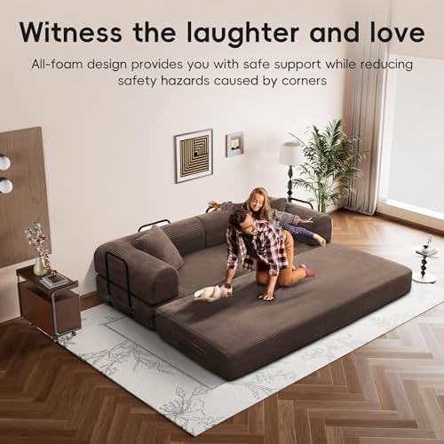 5-in-1 Convertible Sofa Bed, King Size Sleeper Couch with Bonus Pillows, Heavy Duty Frame for Movie Night & Guest Room,