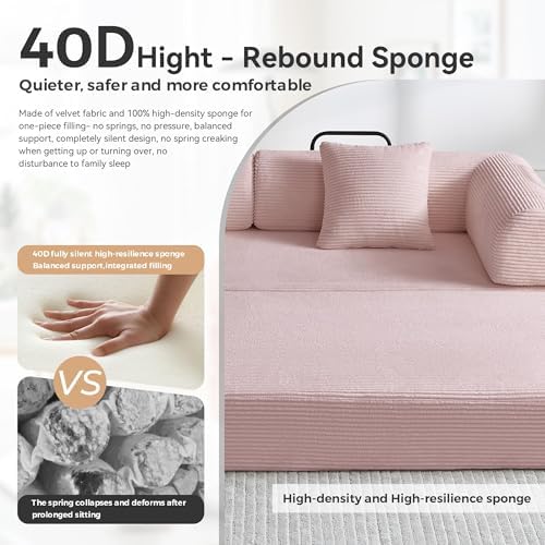 5-in-1 Convertible Sofa Bed, King Size Sleeper Couch with Bonus Pillows, Heavy Duty Frame for Movie Night & Guest Room,