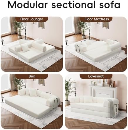 5-in-1 Convertible Sofa Bed, King Size Sleeper Couch with Bonus Pillows, Heavy Duty Frame for Movie Night & Guest Room,