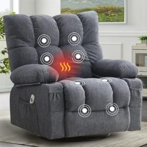 BOSMILLER Ergonomic Massage Recliner Chair with Heat & Vibration | Swivel & Rocking Sofa for Living Room | Breathable Fa