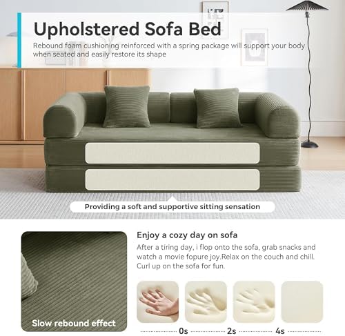 5-in-1 Convertible Sofa Bed, King Size Sleeper Couch with Bonus Pillows, Heavy Duty Frame for Movie Night & Guest Room,