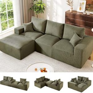 108” Cloud Modular Sectional Sofa Couch - High-Seat Corduroy L-Shaped Design with Oversized Chaise for Living Room - Eas