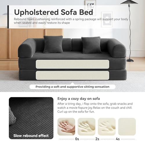 5-in-1 Convertible Sofa Bed, King Size Sleeper Couch with Bonus Pillows, Heavy Duty Frame for Movie Night & Guest Room,