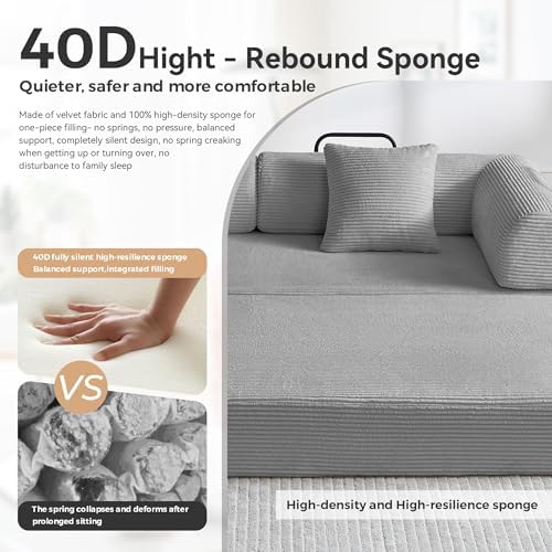 5-in-1 Convertible Sofa Bed, King Size Sleeper Couch with Bonus Pillows, Heavy Duty Frame for Movie Night & Guest Room,