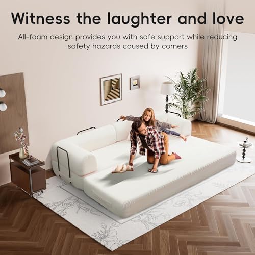 5-in-1 Convertible Sofa Bed, King Size Sleeper Couch with Bonus Pillows, Heavy Duty Frame for Movie Night & Guest Room,