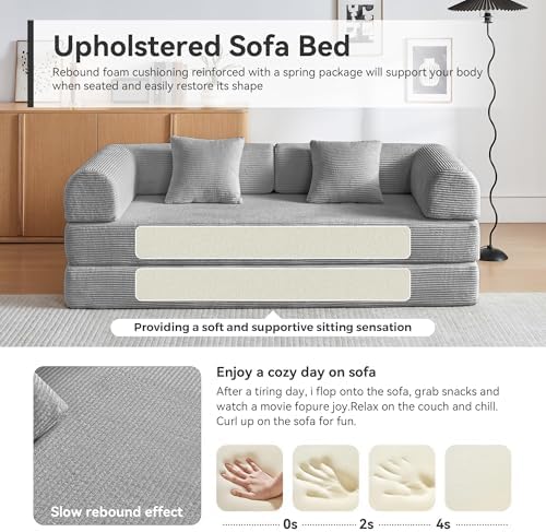 5-in-1 Convertible Sofa Bed, King Size Sleeper Couch with Bonus Pillows, Heavy Duty Frame for Movie Night & Guest Room,