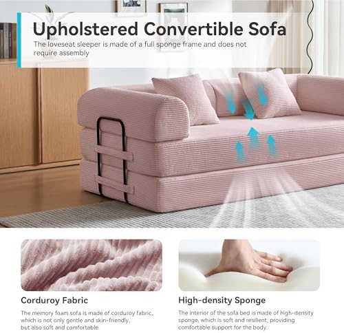 5-in-1 Convertible Sofa Bed, King Size Sleeper Couch with Bonus Pillows, Heavy Duty Frame for Movie Night & Guest Room,