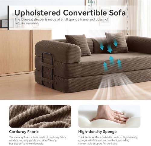 5-in-1 Convertible Sofa Bed, King Size Sleeper Couch with Bonus Pillows, Heavy Duty Frame for Movie Night & Guest Room,