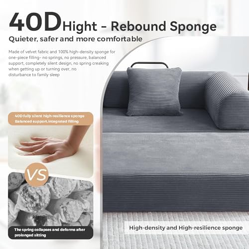 5-in-1 Convertible Sofa Bed, King Size Sleeper Couch with Bonus Pillows, Heavy Duty Frame for Movie Night & Guest Room,