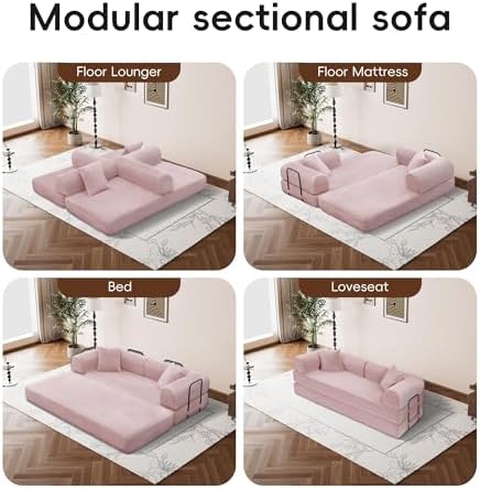 5-in-1 Convertible Sofa Bed, King Size Sleeper Couch with Bonus Pillows, Heavy Duty Frame for Movie Night & Guest Room,