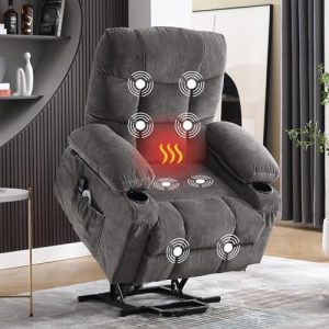 Electric Lift Recliner Chair for Seniors – Vibration Massage & Lumbar Heat – Functional Single Sofa with Side Pocket, Cu