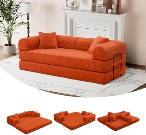 5-in-1 Convertible Sofa Bed, King Size Sleeper Couch with Bonus Pillows, Heavy Duty Frame for Movie Night & Guest Room,
