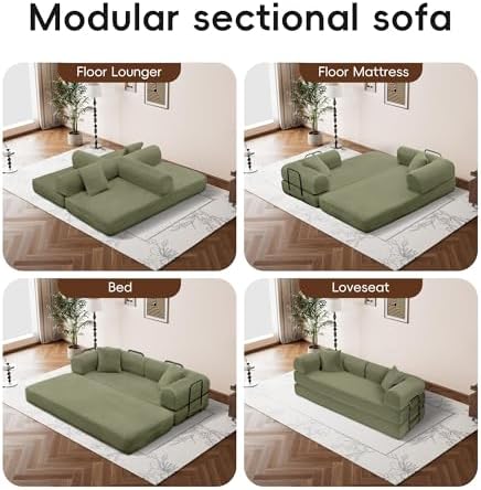 5-in-1 Convertible Sofa Bed, King Size Sleeper Couch with Bonus Pillows, Heavy Duty Frame for Movie Night & Guest Room,